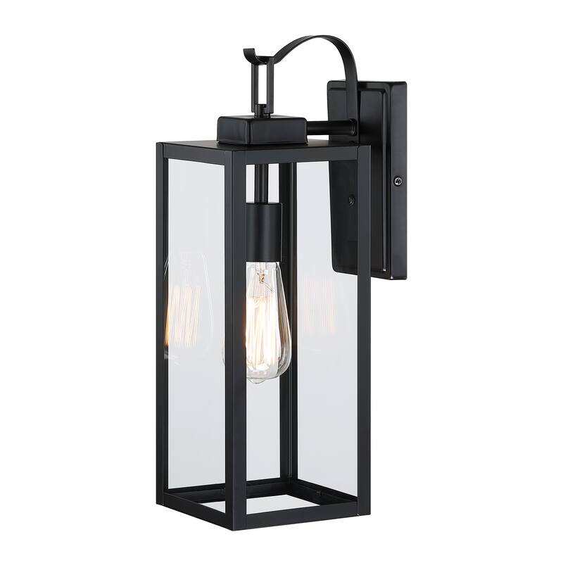 2-pack 17.7 in. 1-Light Matte Black Outdoor Wall Lantern Sconce with Clear Glass（Dusk to Dawn could be chosen）