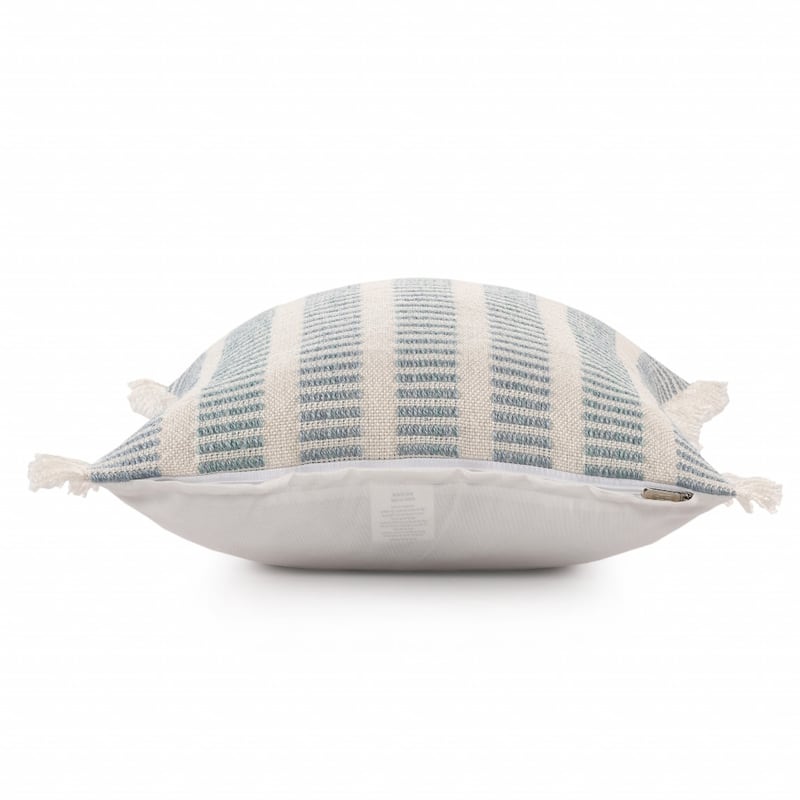 HomeRoots 20" Blue And Ivory Striped Throw Pillow