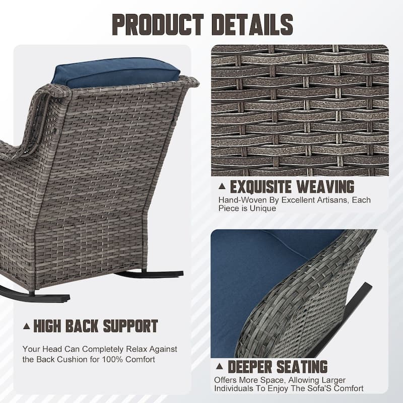 Gymojoy Comfortable PE Rattan Wicker Outdoor Rocking Chair Set of 2