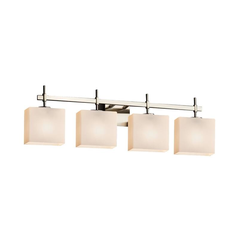 Justice Design Fusion Union 4-light Brushed Nickel Bath Bar, Opal Rectangle Shade - Brushed Nickel, Opal