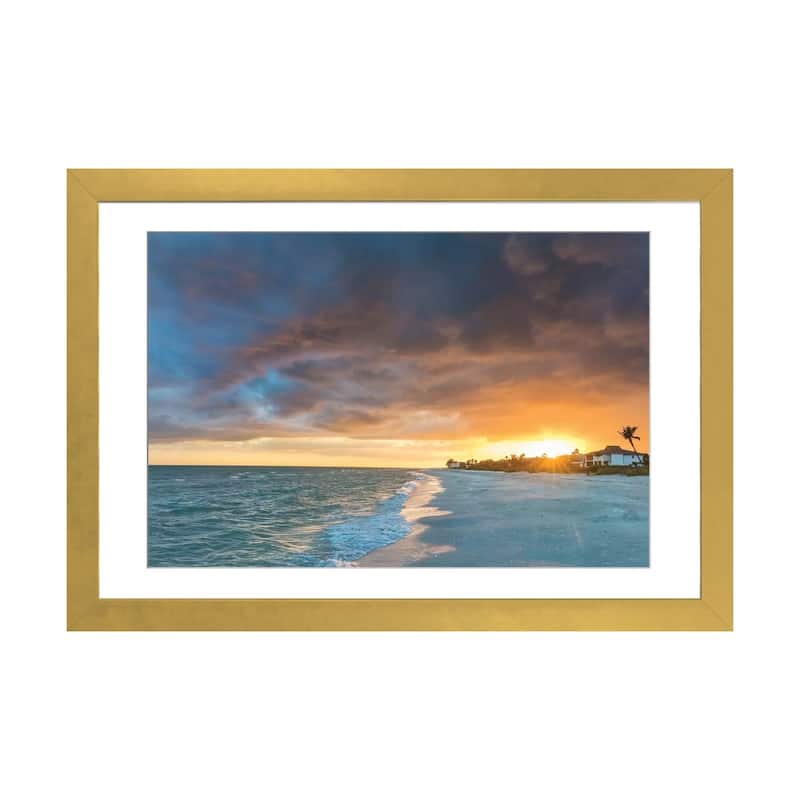 iCanvas "Sunset clouds over the Gulf of Mexico on Sanibel Island in Florida, USA" by Chuck Haney - Gold - 16x24x1