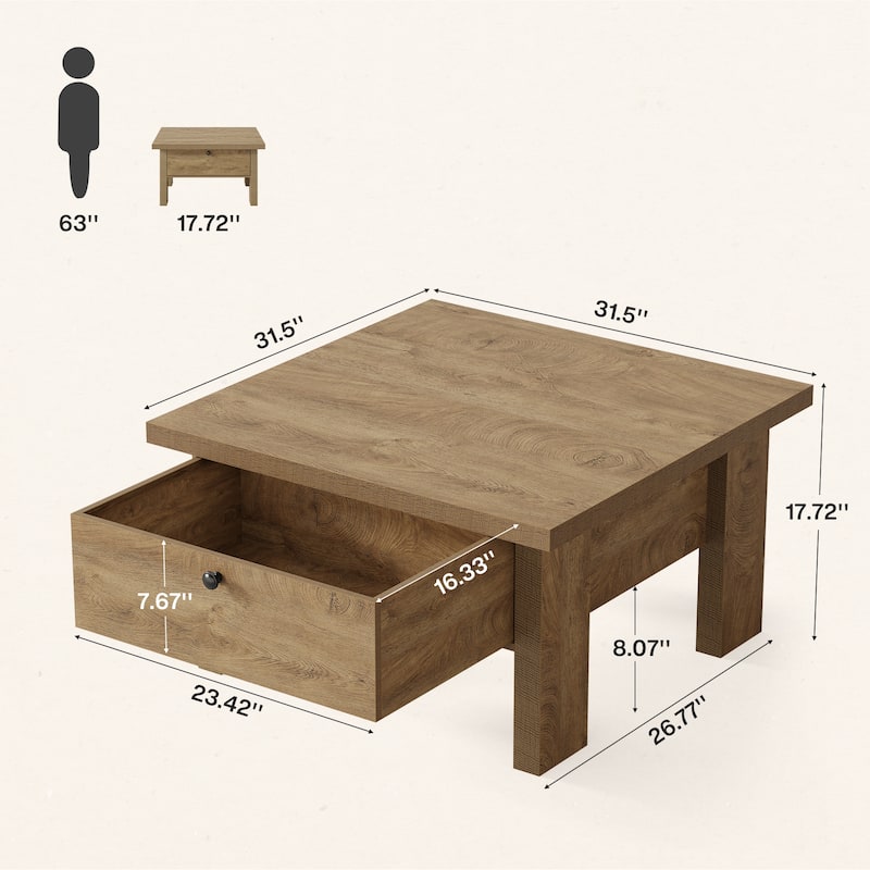 31.5" Square Coffee Table with Storage