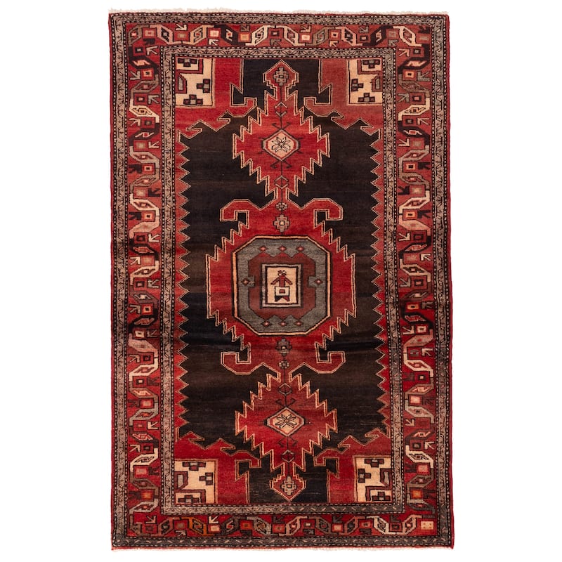 ECARPETGALLERY Hand-knotted Konya Anatolian Black, Red Wool Rug - 4'3 x 6'8