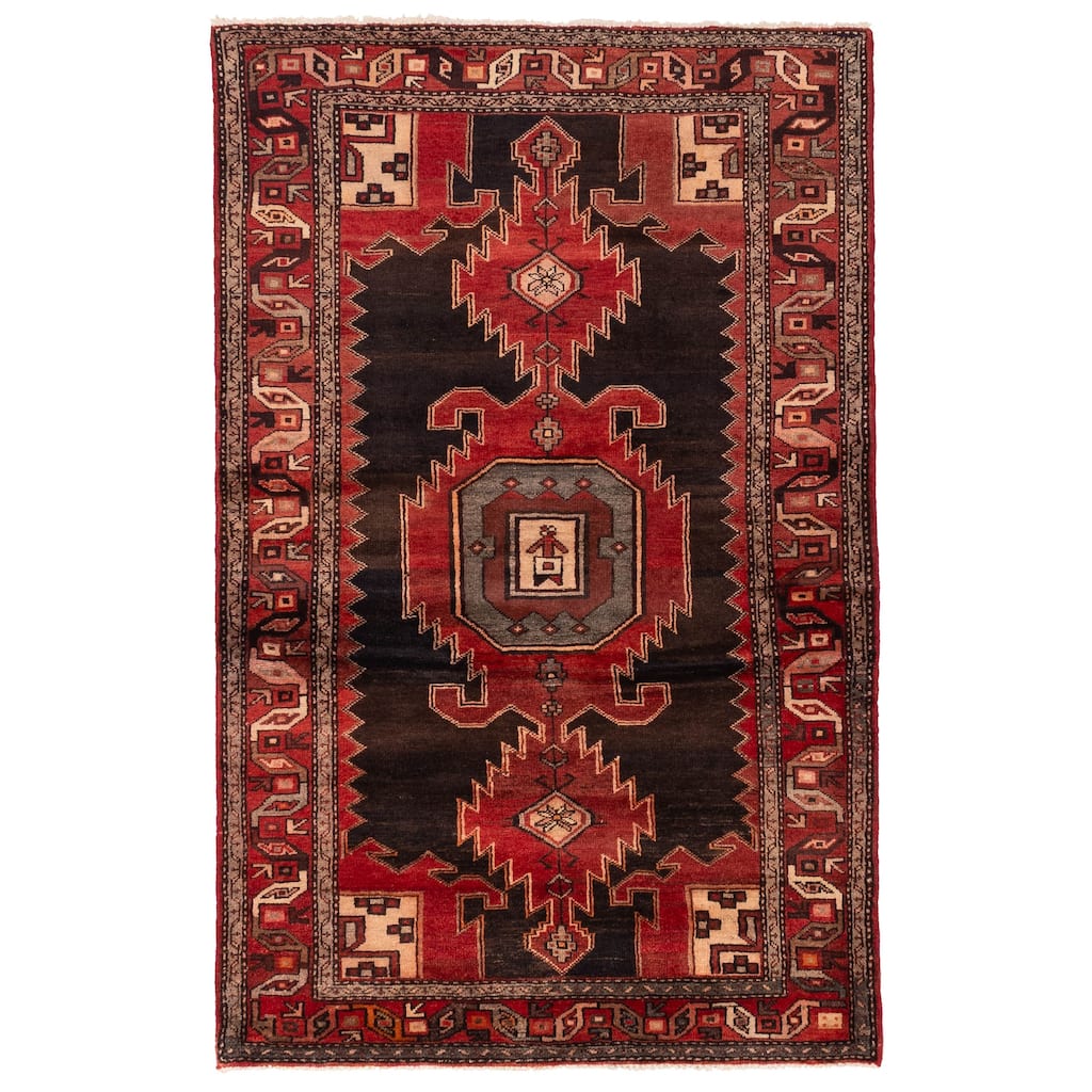 ECARPETGALLERY Hand-knotted Konya Anatolian Black, Red Wool Rug - 4'3 x 6'8