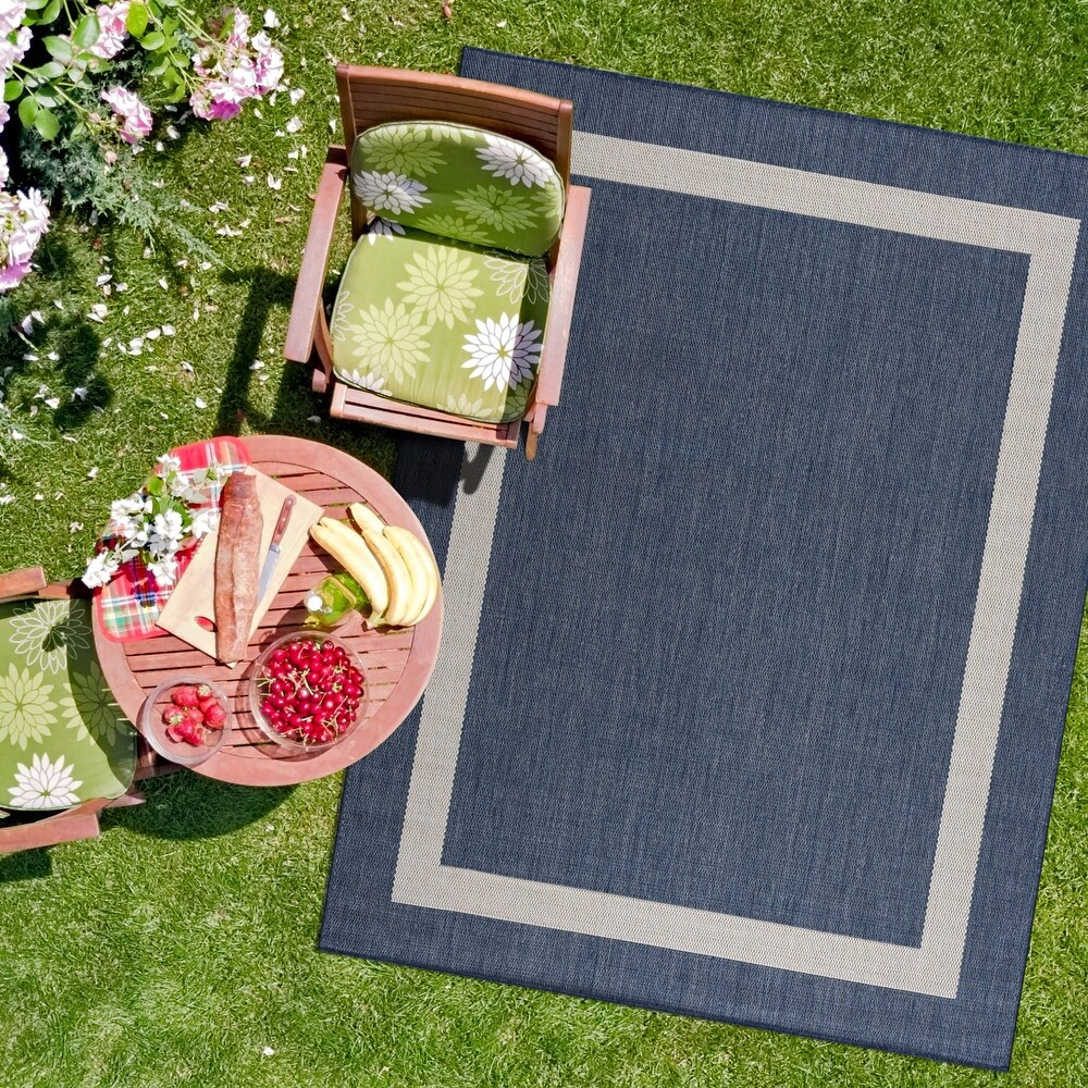 Blue Cream Trellis Rugs Flatweave Washable Outdoor Garden Patio Mat Washable Rug 