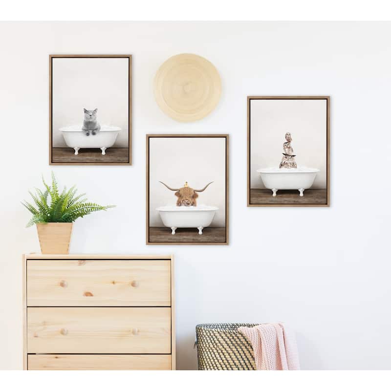 Kate and Laurel Stacked Owls Rustic Bath Framed Canvas by Amy Peterson