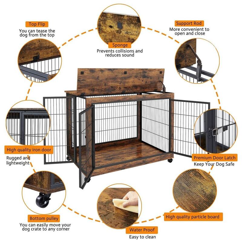Dog Crate Furniture with Double Doors on Casters