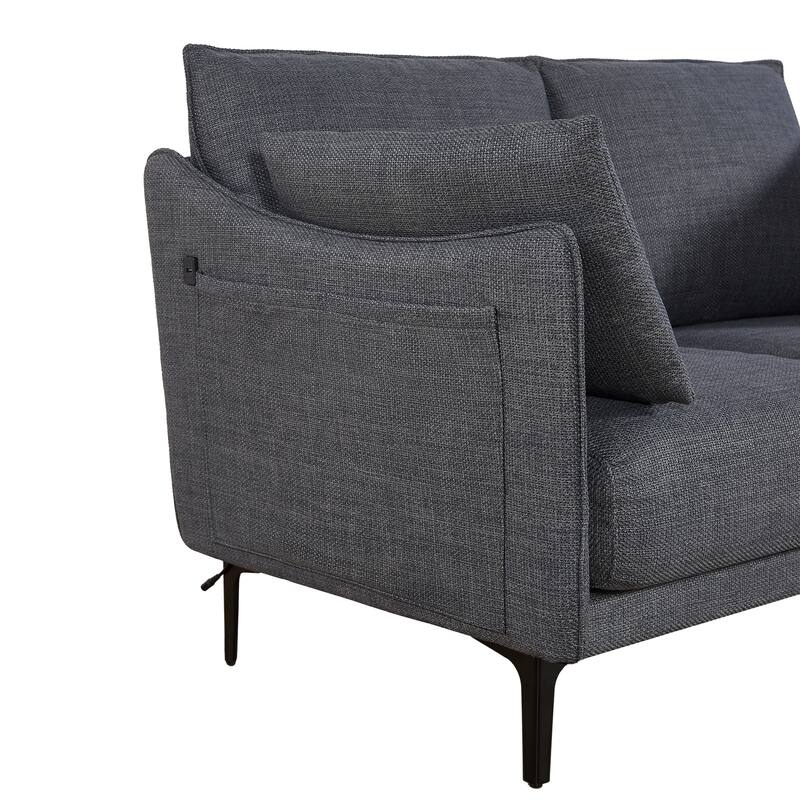 2.5 Seater Grey Fabric Sofa with USB Charge Port and 2 Pillows
