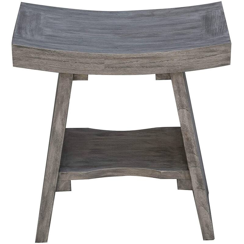 HomeRoots 18" Gray Solid Wood Rectangular Shower Bench With Shelf
