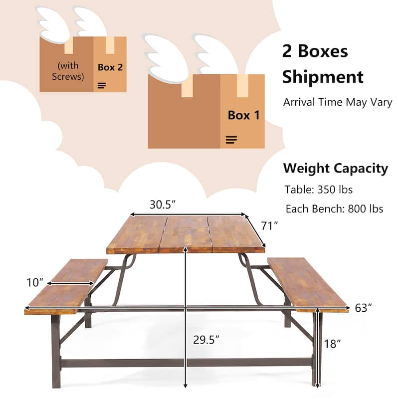Costway Acacia Wood Patio Picnic Table Bench Set with 71'' Tabletop - See Details