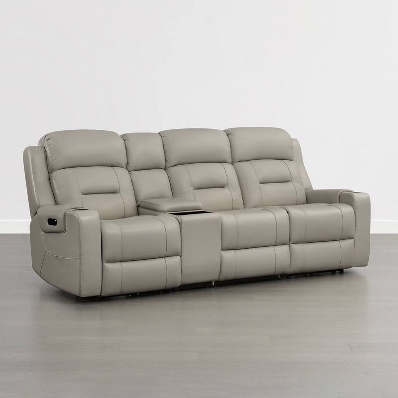 Spruce & Spring Genuine Leather Power Reclining Sofa with Wireless Charging