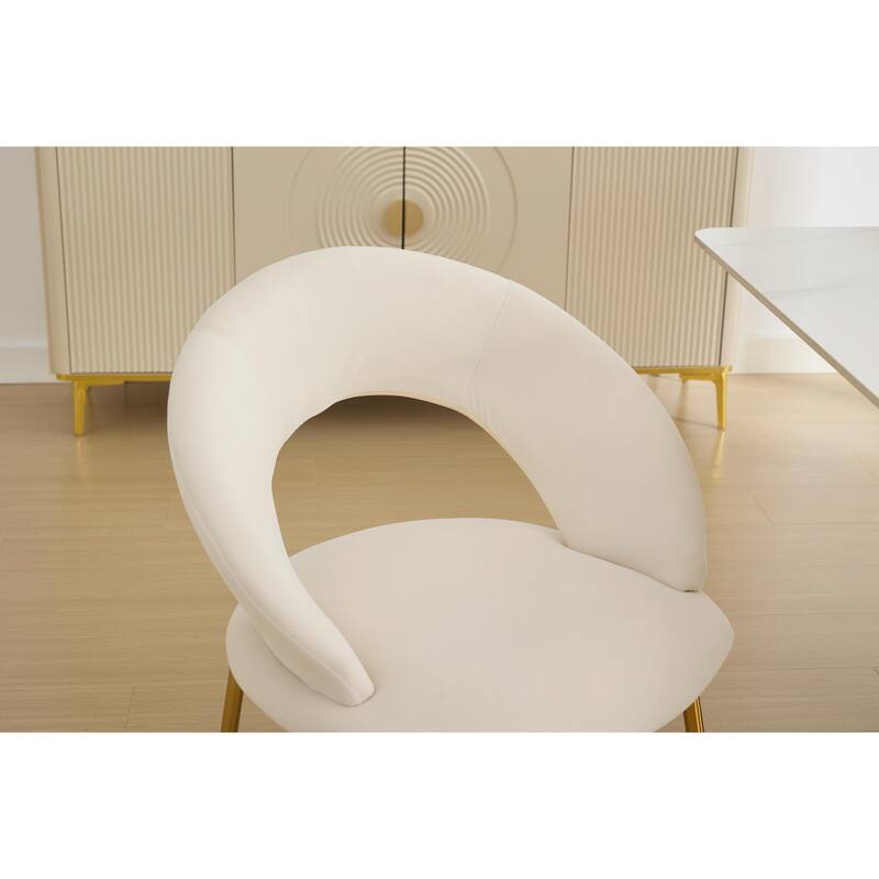 Set of 1 Velvet Dining Chair with Curved Backrest and Gold Metal Legs