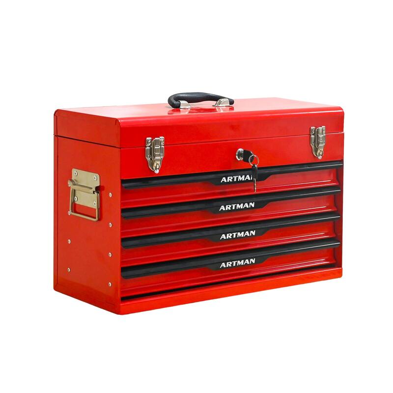 Anmytek Red 20 Inch Heavy Duty Steel Tool Box with Drawers and Metal Lock Closure Portable Tool Storage Chest and Organizer - Red/Black