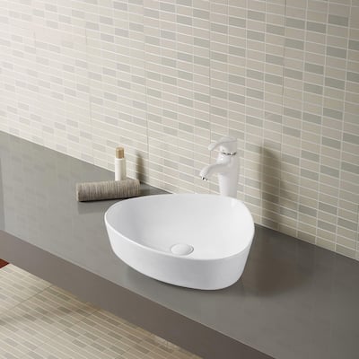 Alfa Ceramic Art Basin Sink, Glossy White