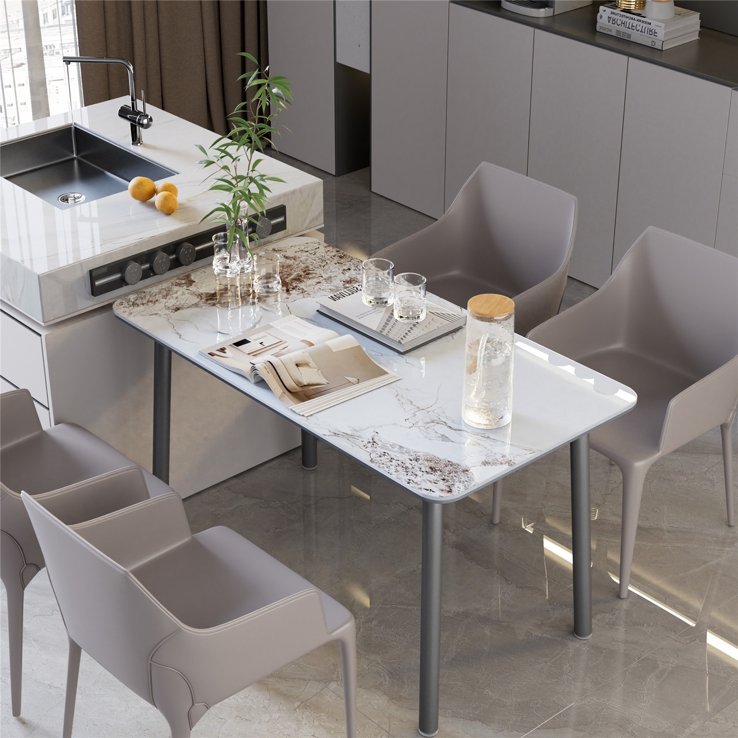 Modern Dining Table Set for 6,Rectangula Dining Room Table for