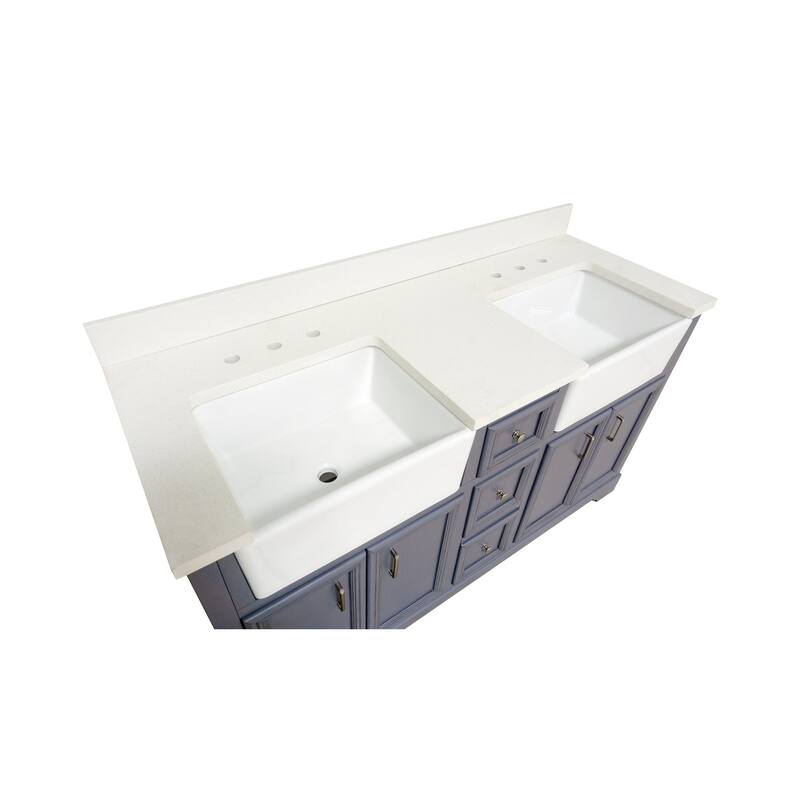 KitchenBathCollection Zelda 60" Double Farmhouse Vanity with Quartz Top