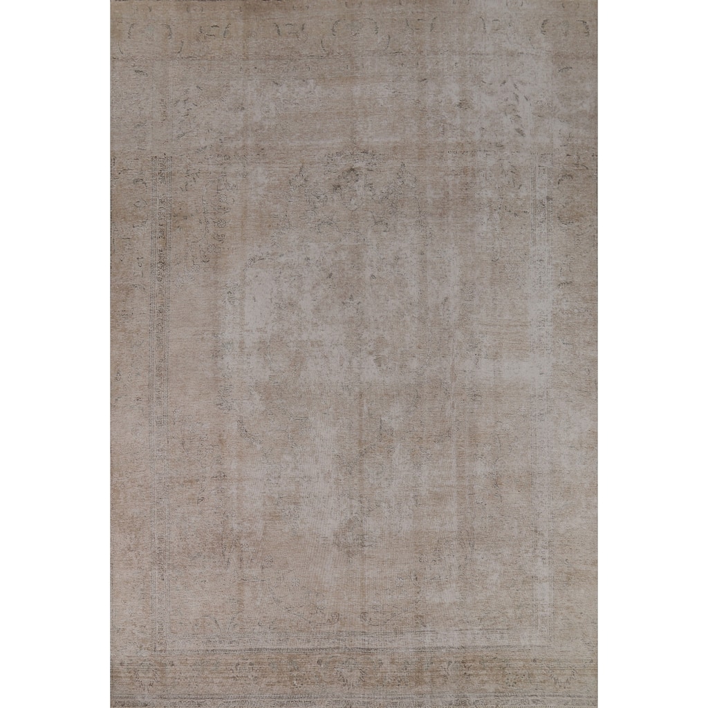 Distressed Tabriz Persian Vintage Rug Hand-Knotted Wool Carpet - 8'11"x 12'9"