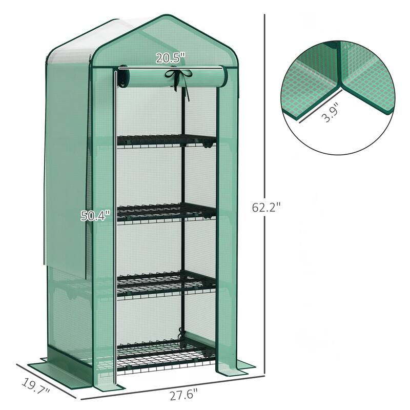 4-Tier Portable Outdoor UV-Resistant Greenhouse PE Cover with Double-Layer Roof and Shelves