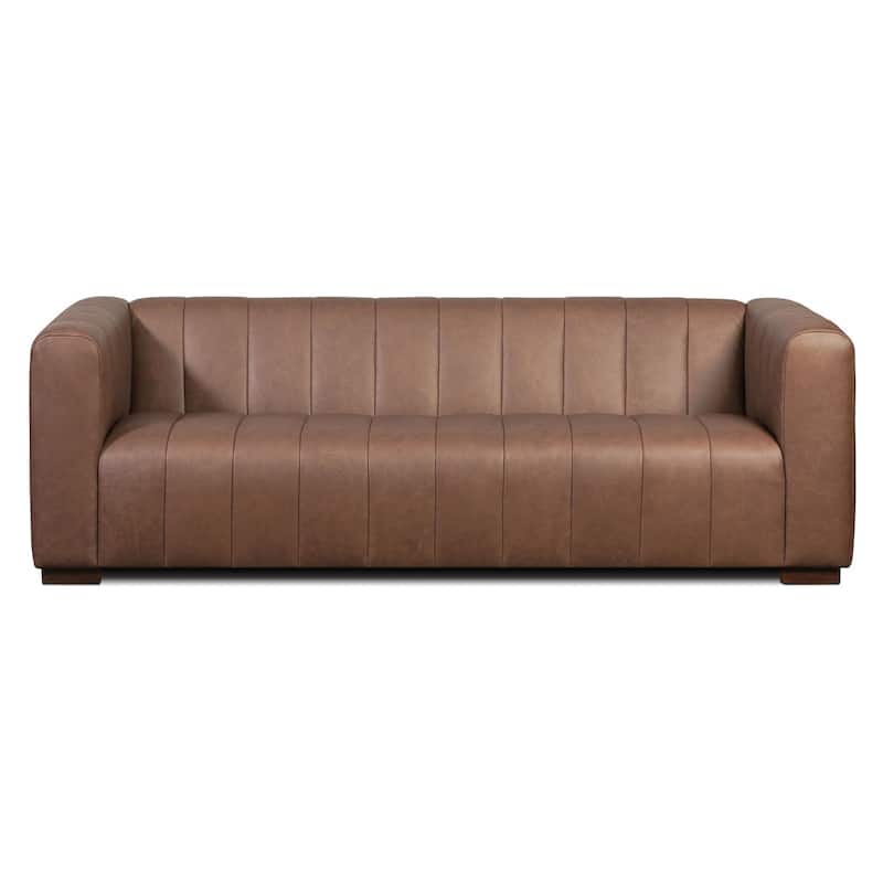 Poly & Bark Canale Sofa - Full Grain Genuine Italian Leather - 99" - Caramel Brown