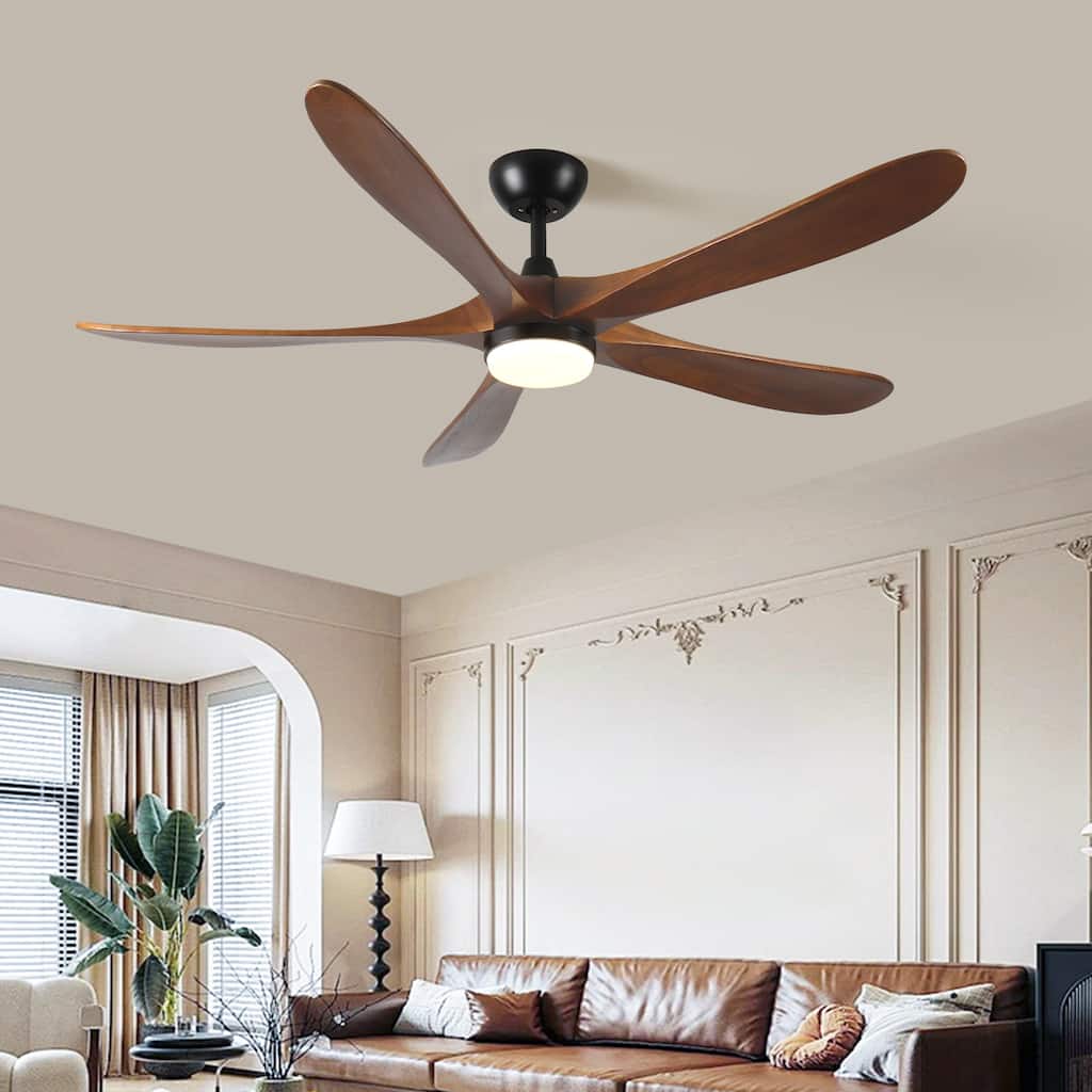 Modern Ceiling Fan Light with Lighting and 6 Speed Adjustment, 5 Solid Wood Blades for Bedroom and Living Room