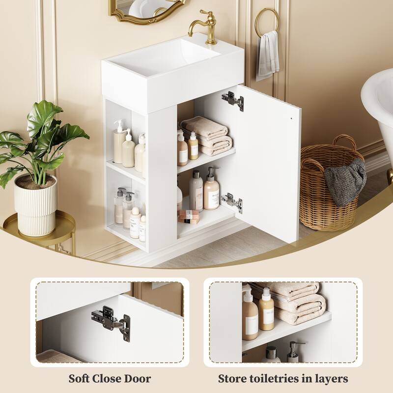 Floating Bathroom Vanity with Sink, Small Wall Mounted Bathroom Vanities, Bathroom Cabinet with Open Shelf & Soft-Close Doors