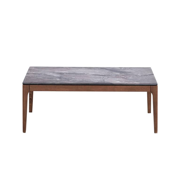 HomeRoots 47" Gray and Walnut Stone And Solid Wood Coffee Table - 47' X '18' X '28