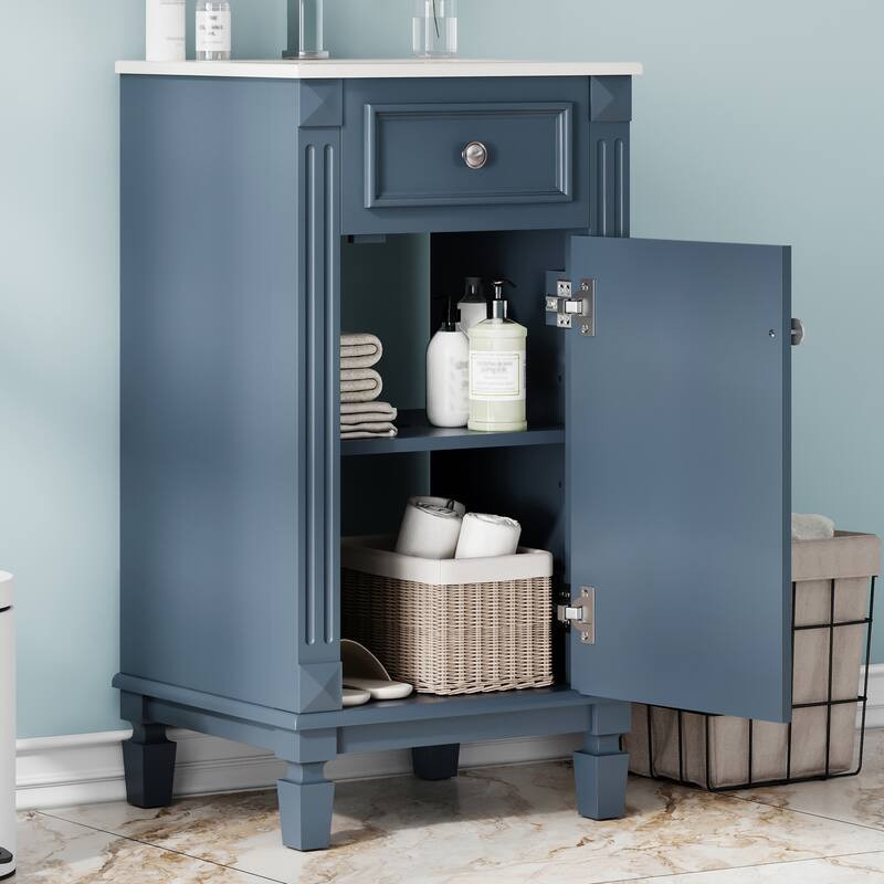 French Style 18" Freestanding Bathroom Vanity with Ceramic Sink, Soft-Close Door & Adjustable Shelf