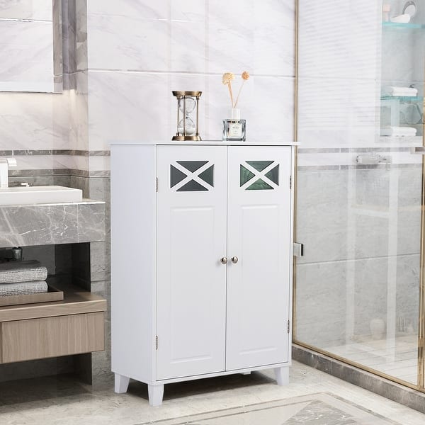 Shop Costway Free Standing Bathroom Cabinet Double Doors Wooden