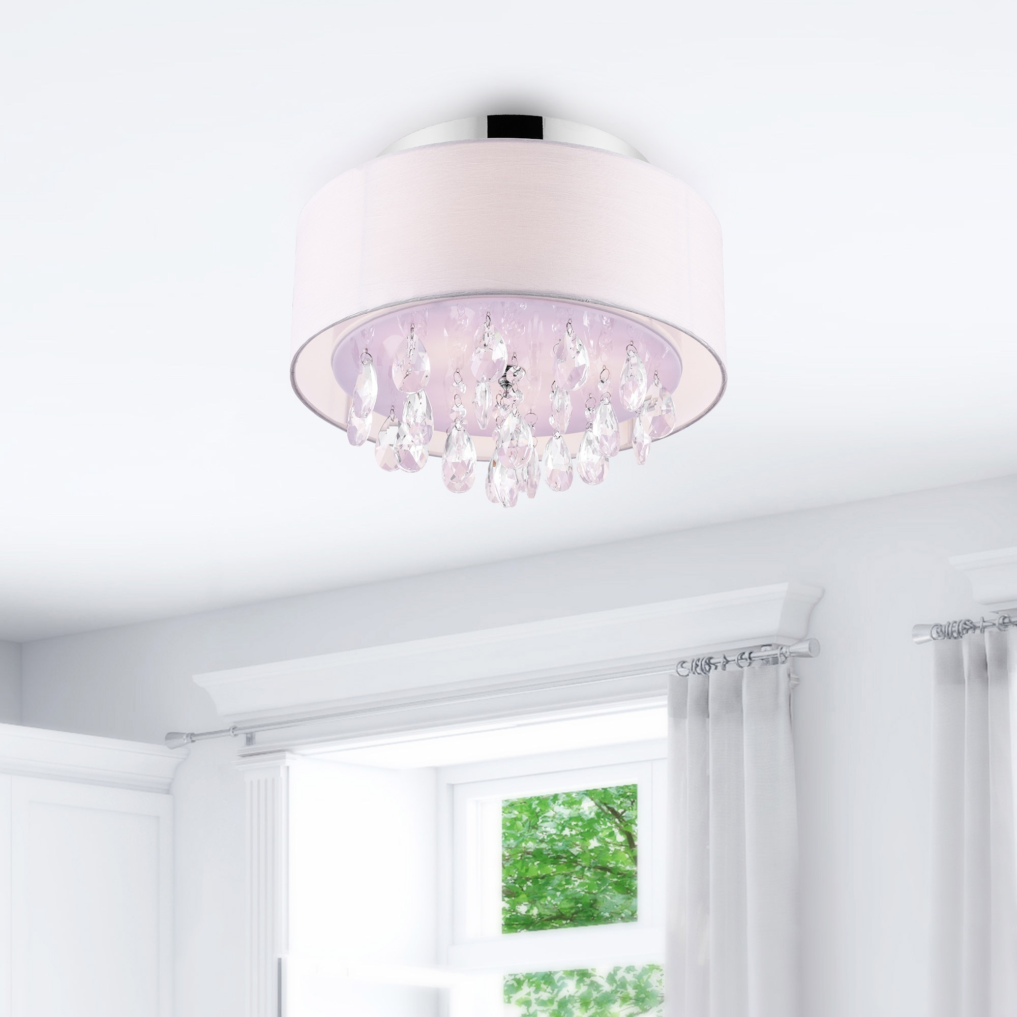 CWI Lighting Dash 3 Light 14in Chrome Flush Mount with Off White Shade