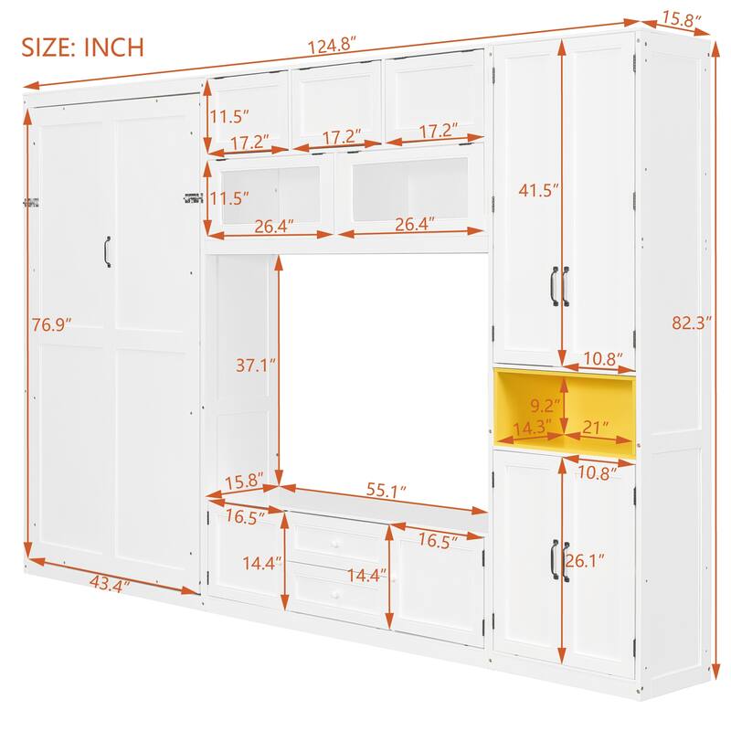Twin Size Wooden Murphy Bed with TV Stand, Flip-Up Cabinets & Vibrant Accent Storage by Harper&Bright Designs