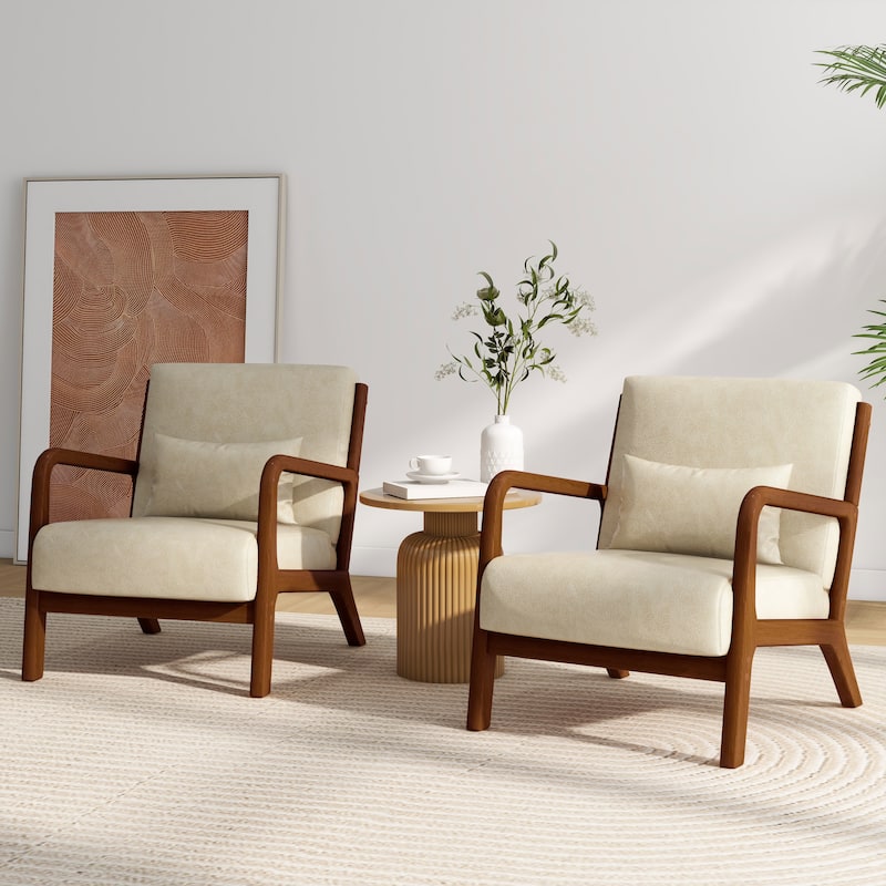 2 Set Mid Century ModernUpholstered Accent Chairs Armchair with Pillow
