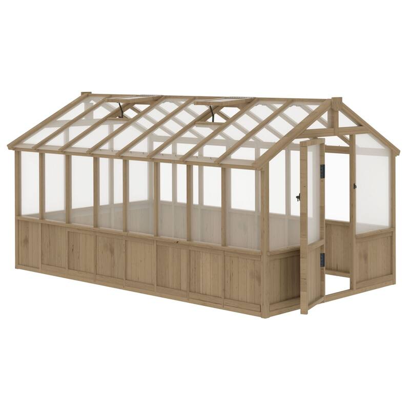 VEIKOUS Walk-in Wooden Greenhouse for Outside, Garden and Backyard, Light Mocha Brown