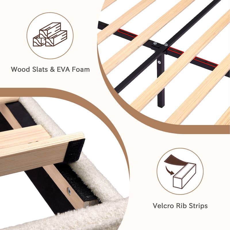 VECELO Height Adjustable Upholstered Kids Bed Frame,Twin Size Bed Set of 2