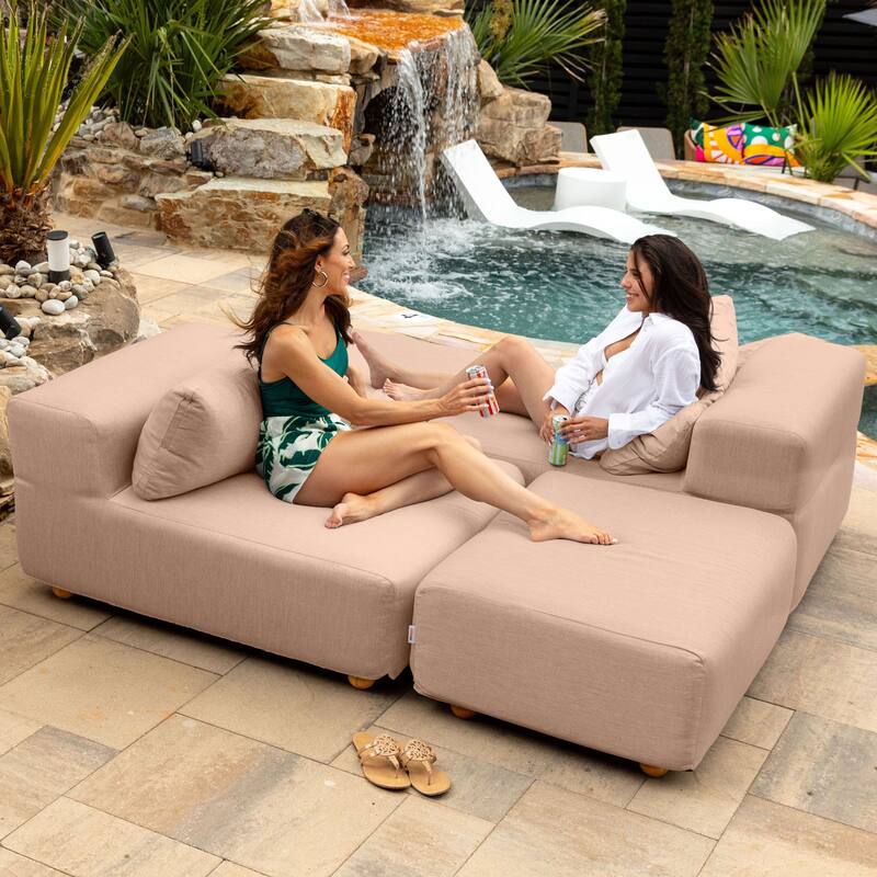 Jaxx Vada Outdoor Sun Lounger Loveseat Luxurious Modular Double Chaise and Conversation Nook - 72" W x 79.5" D x 25.5" H