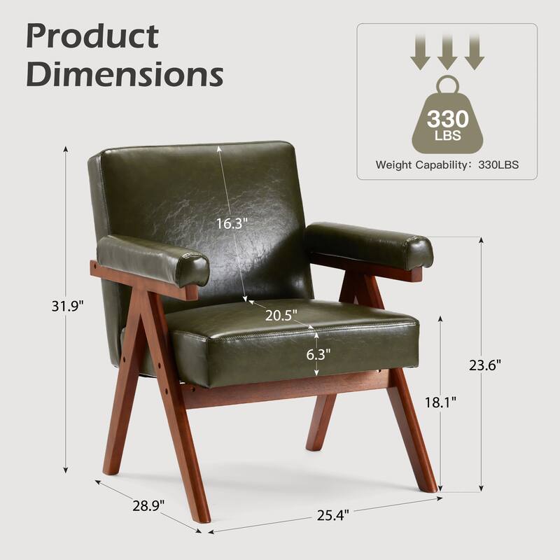 EROMY Mid-Century Modern Accent Chair - Solid Wood Frame Armchair for Living Room, Lounge, or Balcony