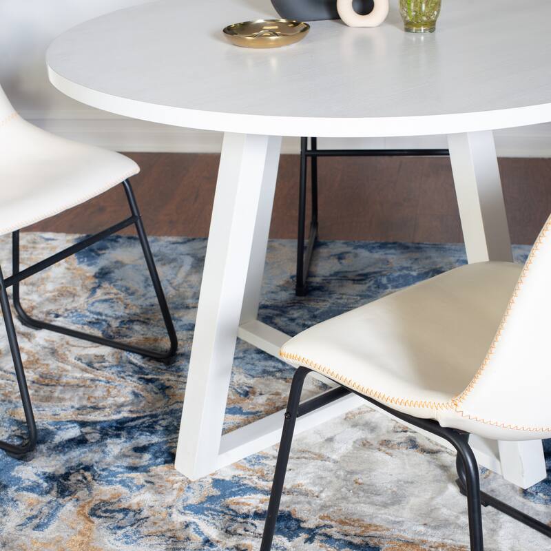 Modern Dining Set with Round Table & Faux Leather Chairs