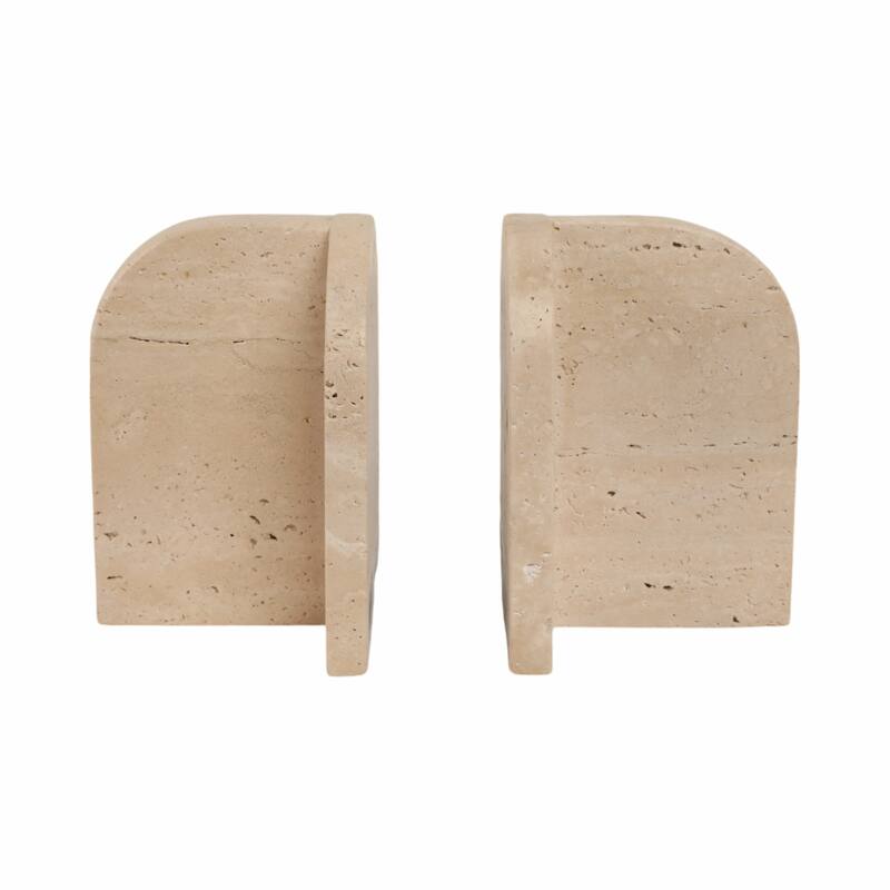 Stone Marble Arched Design Bookends Set - Tan, 6" - 6.0"