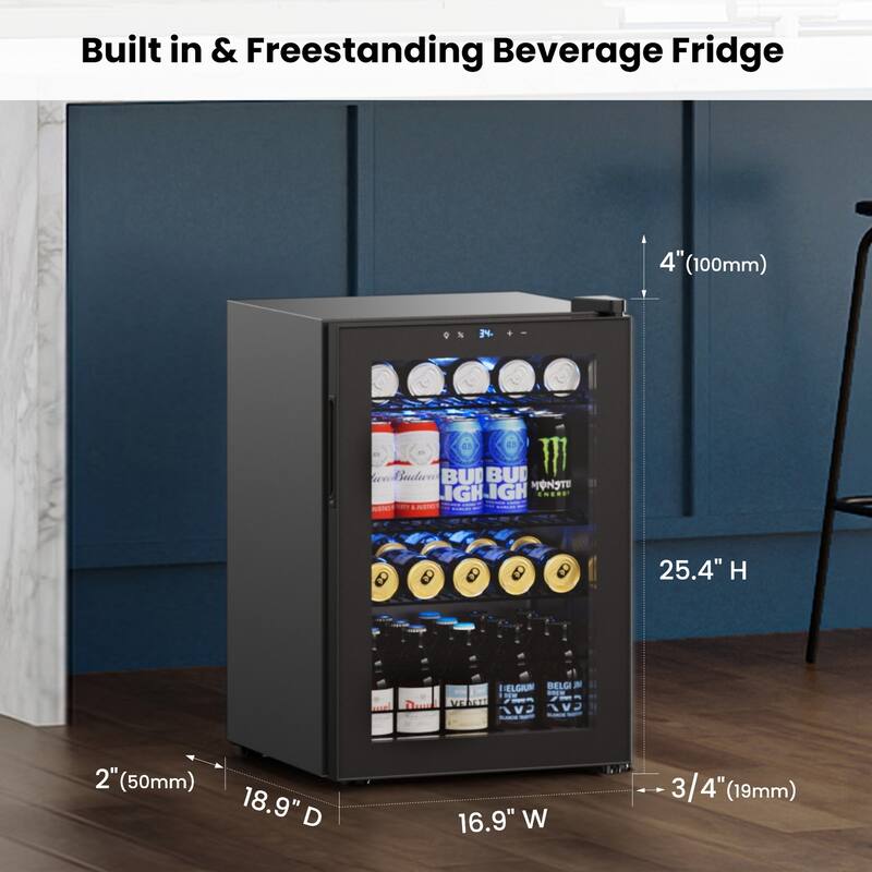 Yeego 2.2 Cu.Ft Beverage Refrigerator, Glass Door Mini Fridge with LED Light, Quiet Cooling, Adjustable Shelves