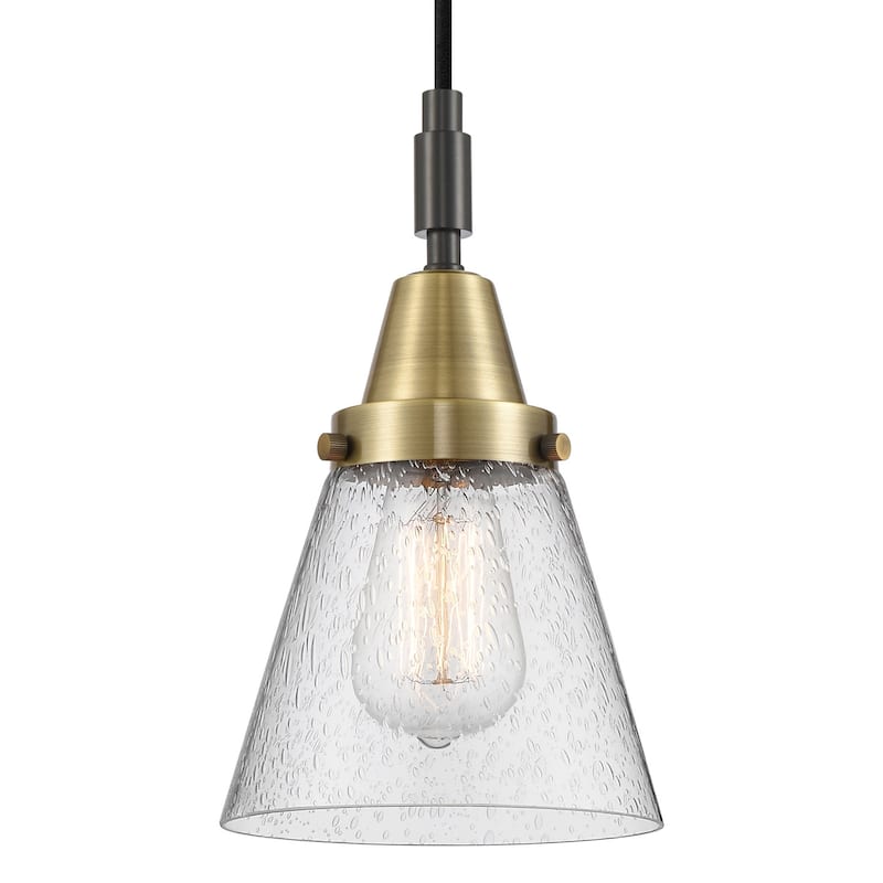 Innovations Lighting 447-1P-G64 Cone 6" Wide Mini Pendant with Clear, - Black Antique Brass