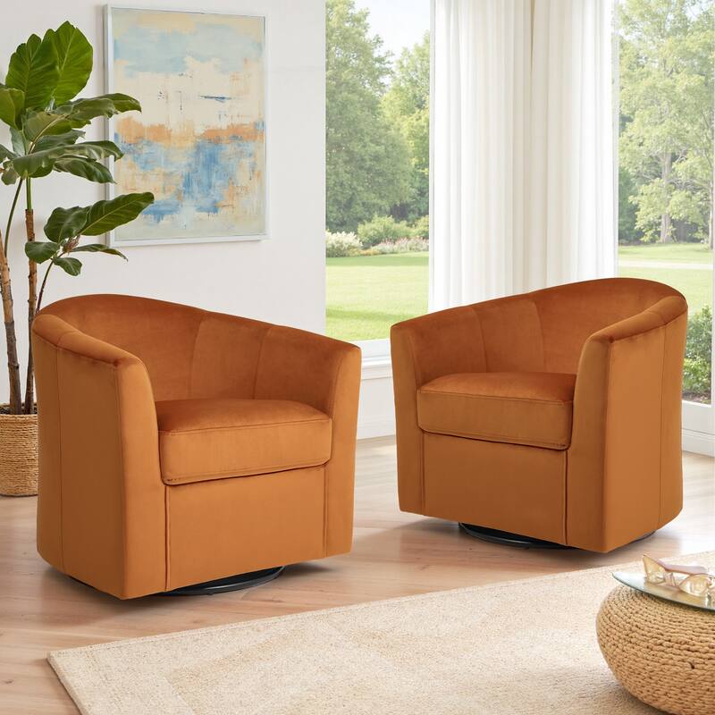 Set of 2 Velvet Swivel Accent Chairs Barrel Chairs with Plush Cushion - Orange