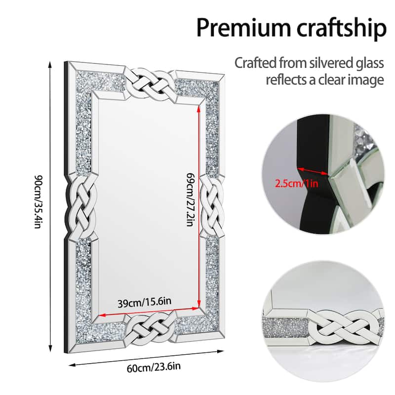 Appealing Decorative Wall Mirror w/Crush Diamond Silver Glass for Home