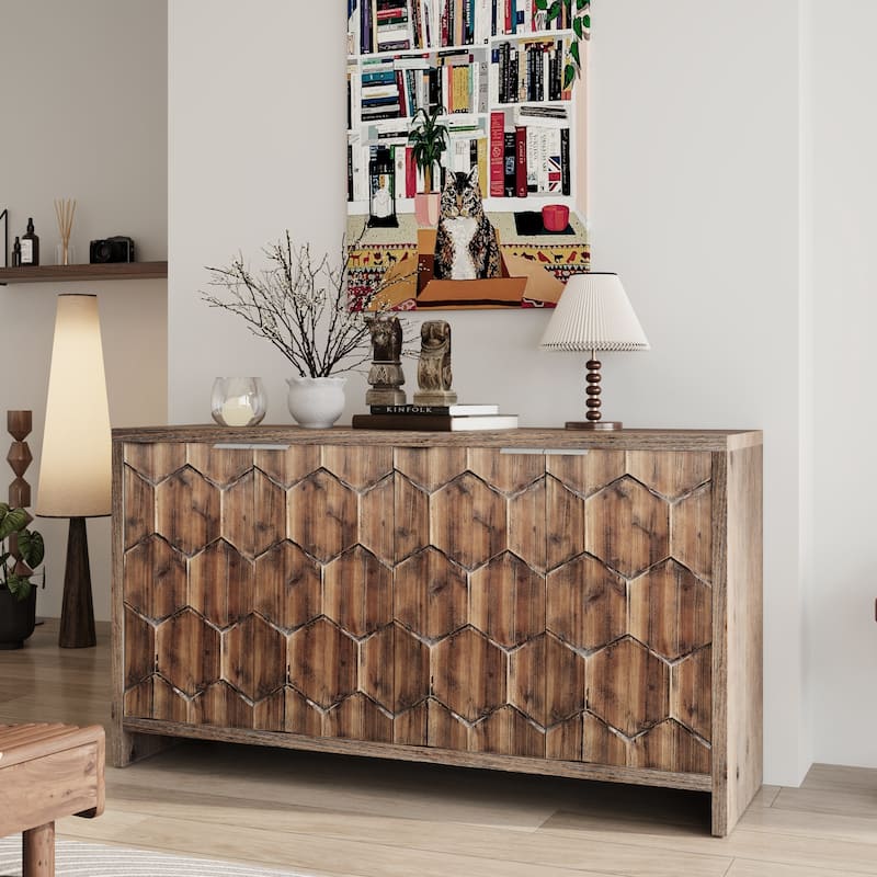 Farmhouse Style 4 Door Wooden Cabinet