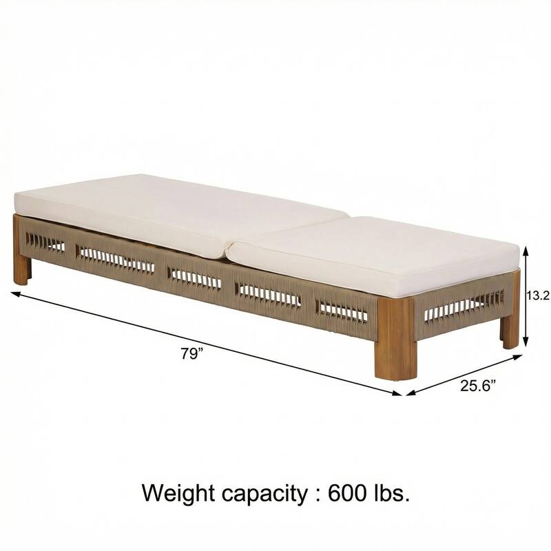 Christopher Knight Home - Ellery Acacia Wood Outdoor Adjustable Chaise Lounge with Cushion & Handwoven Rope Accents