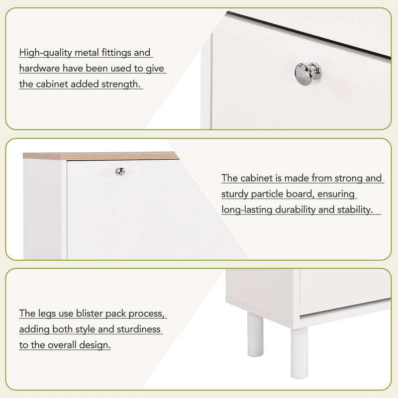 Shoe Cabinet with 3 Flip Drawers,Wood Grain Pattern with 3 Hooks,Free Standing Shoe Rack with Adjustable Panel