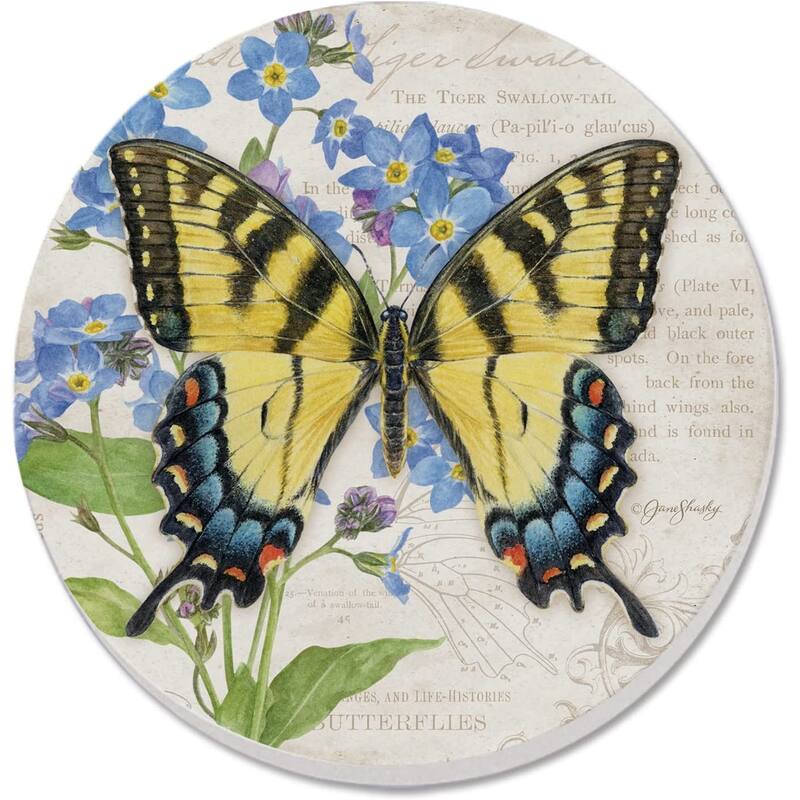 CounterArt Tiger Swallowtail Absorbent Stone Tumbled Tile Coaster Set of 4 Made in The USA Protective Cork Backing - Multi