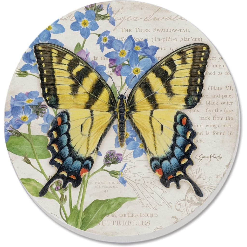 CounterArt Tiger Swallowtail Absorbent Stone Tumbled Tile Coaster Set of 4 Made in The USA Protective Cork Backing