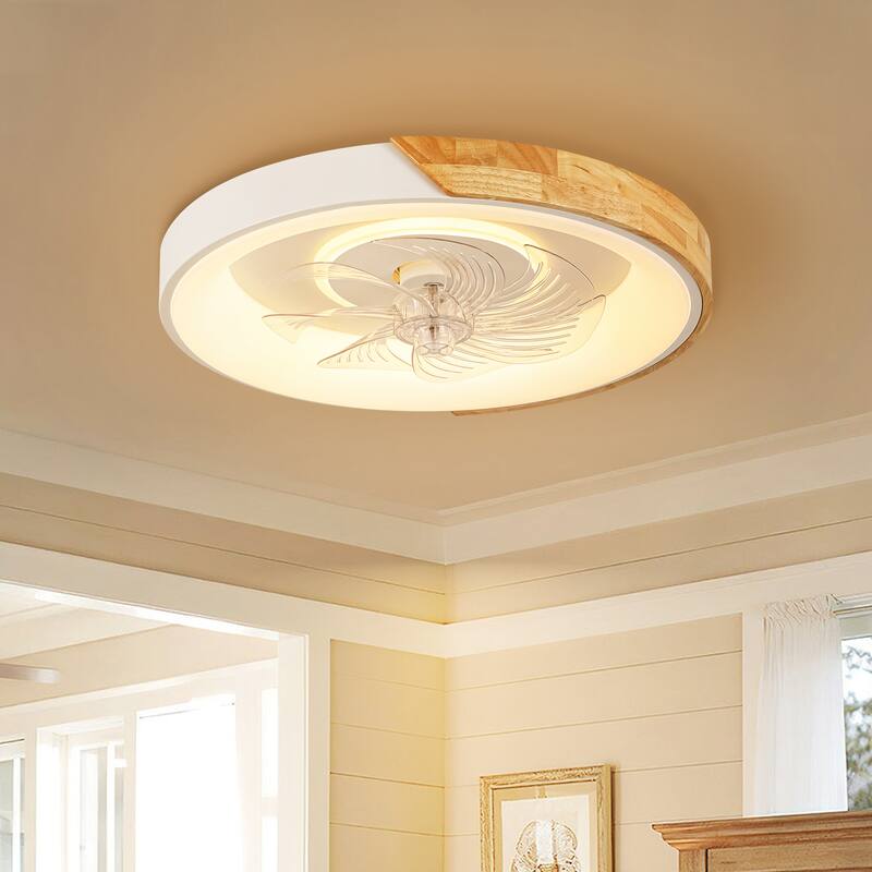 19 in. Modern White Circle Color-Changing Integrated LED Flush Mount Ceiling Fans Light With Remote Control for Bedroom - 19.3 in. W x 5.1 in. H - Beige/White
