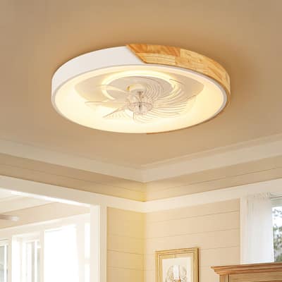 19 in. Modern White Circle Color-Changing Integrated LED Flush Mount Ceiling Fans Light With Remote Control for Bedroom