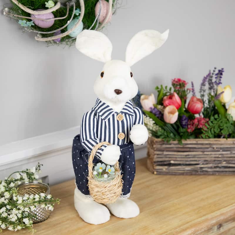Standing Girl Bunny with Basket Easter Figure - 19" - Navy Blue