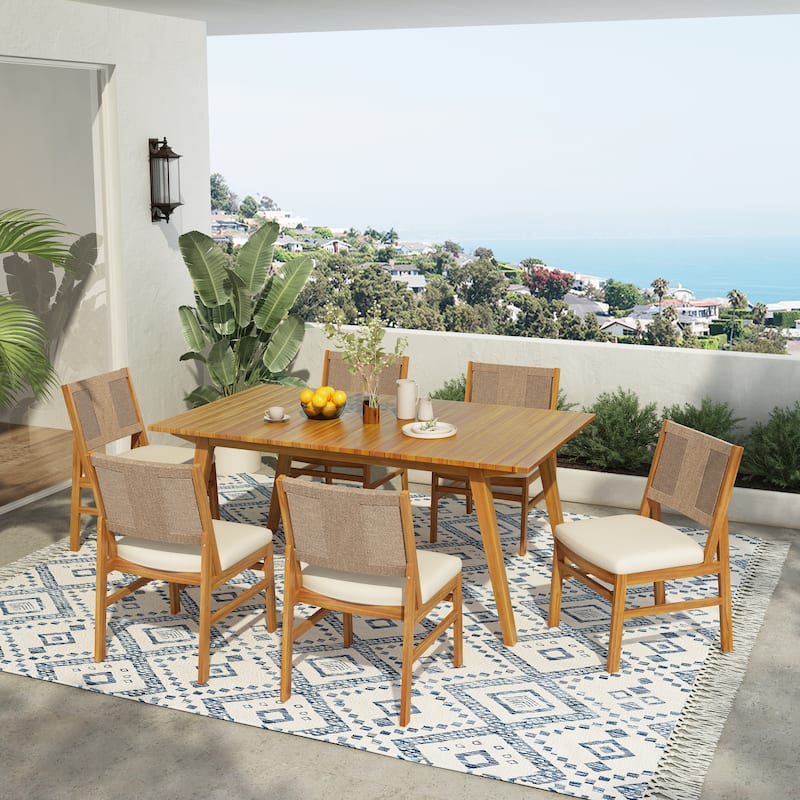 Christopher Knight Home - Outdoor Wood Dining Set Options with Handwoven Wicker Chairs and Multiple Table Styles - 68" Table + 6 chairs